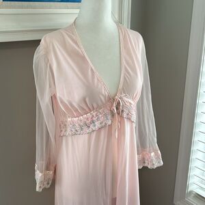Vintage Sheer Pink Embroidered Spring Floral Sexy Robe